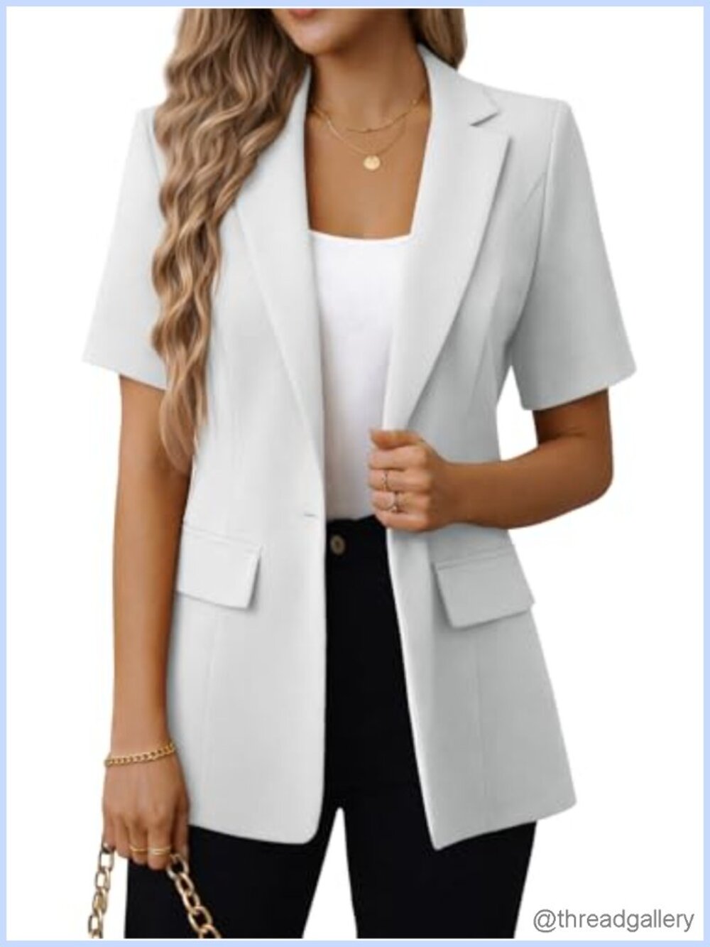 Open Front Short Sleeve Blazer Lightweight Business Casual Work Jacket